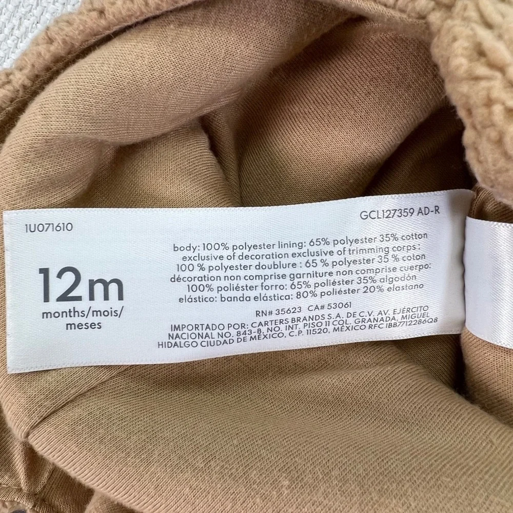 OshKosh B'gosh Baby Teddy Fleece Vestback Overalls Baby 12M Brown Teddy Bibs